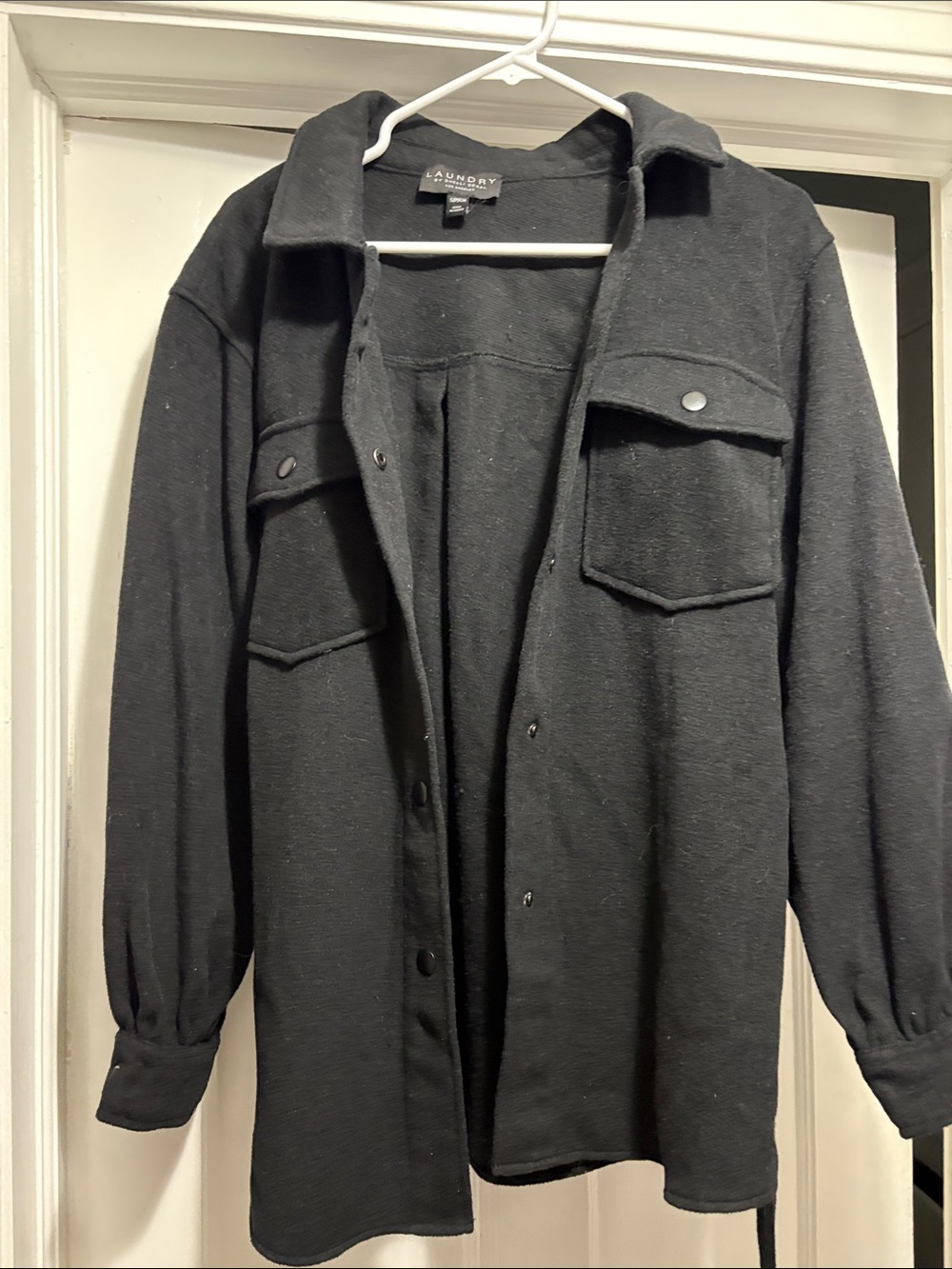 Laundry By Shelli Segal Men's Black Button-Up Shacket Jacket